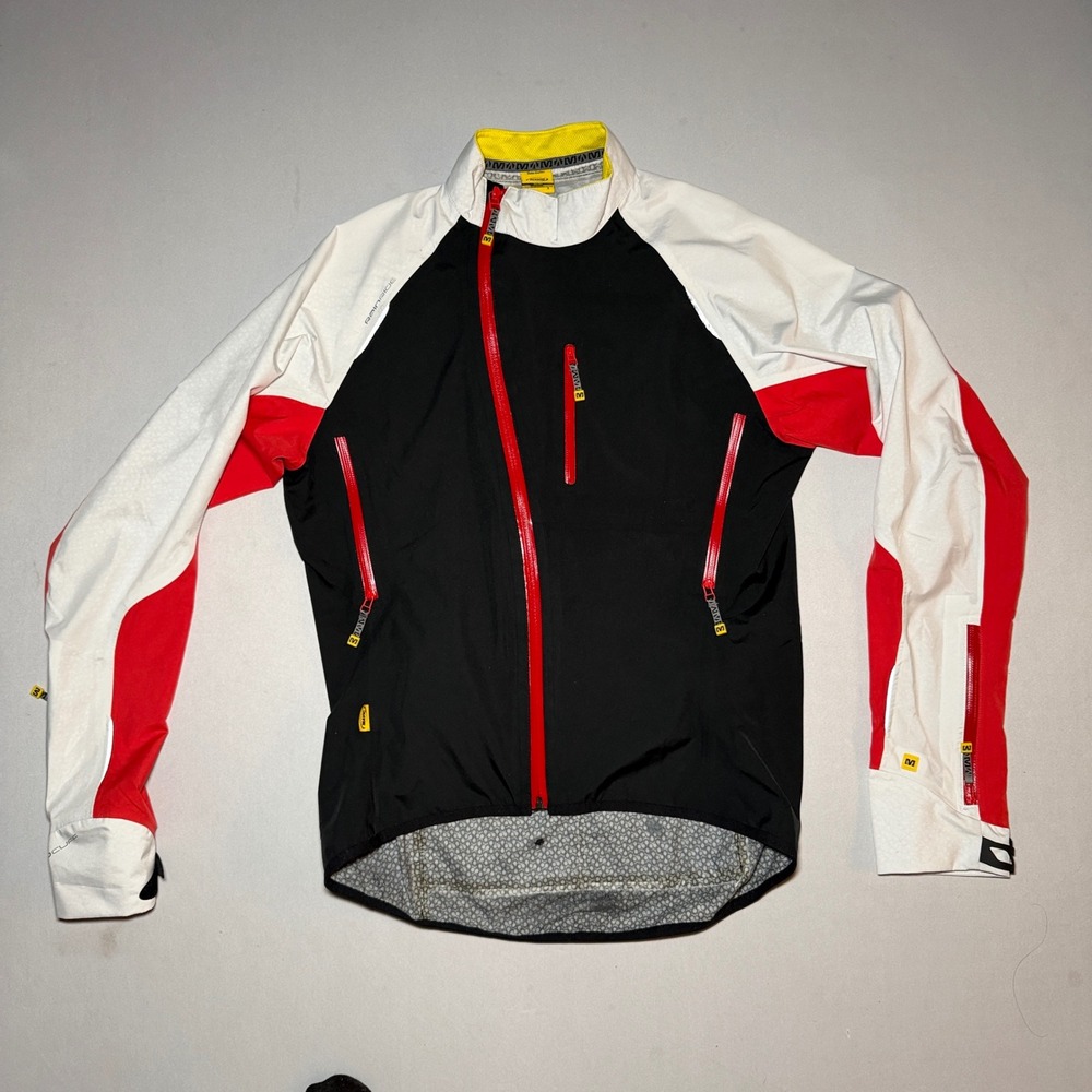 Mavic Rain Ride Cycling Jacket Mens Medium Black Red White Waterproof Bike Coat